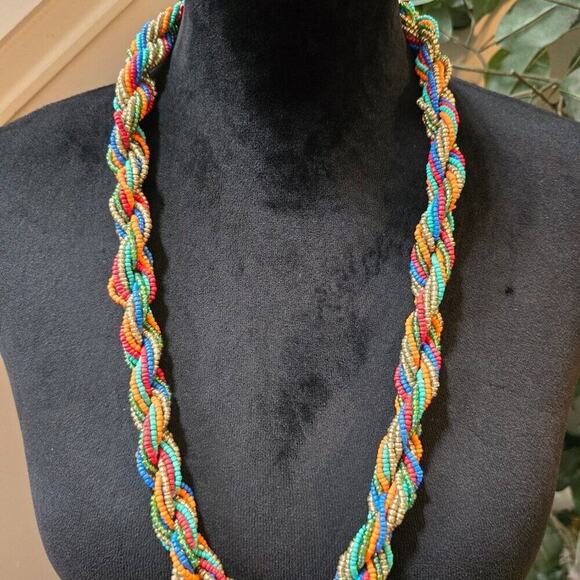Women Multicolor Seed Beads Twisted Multiple Layered Necklace with Lobster Clasp - Picture 2 of 6
